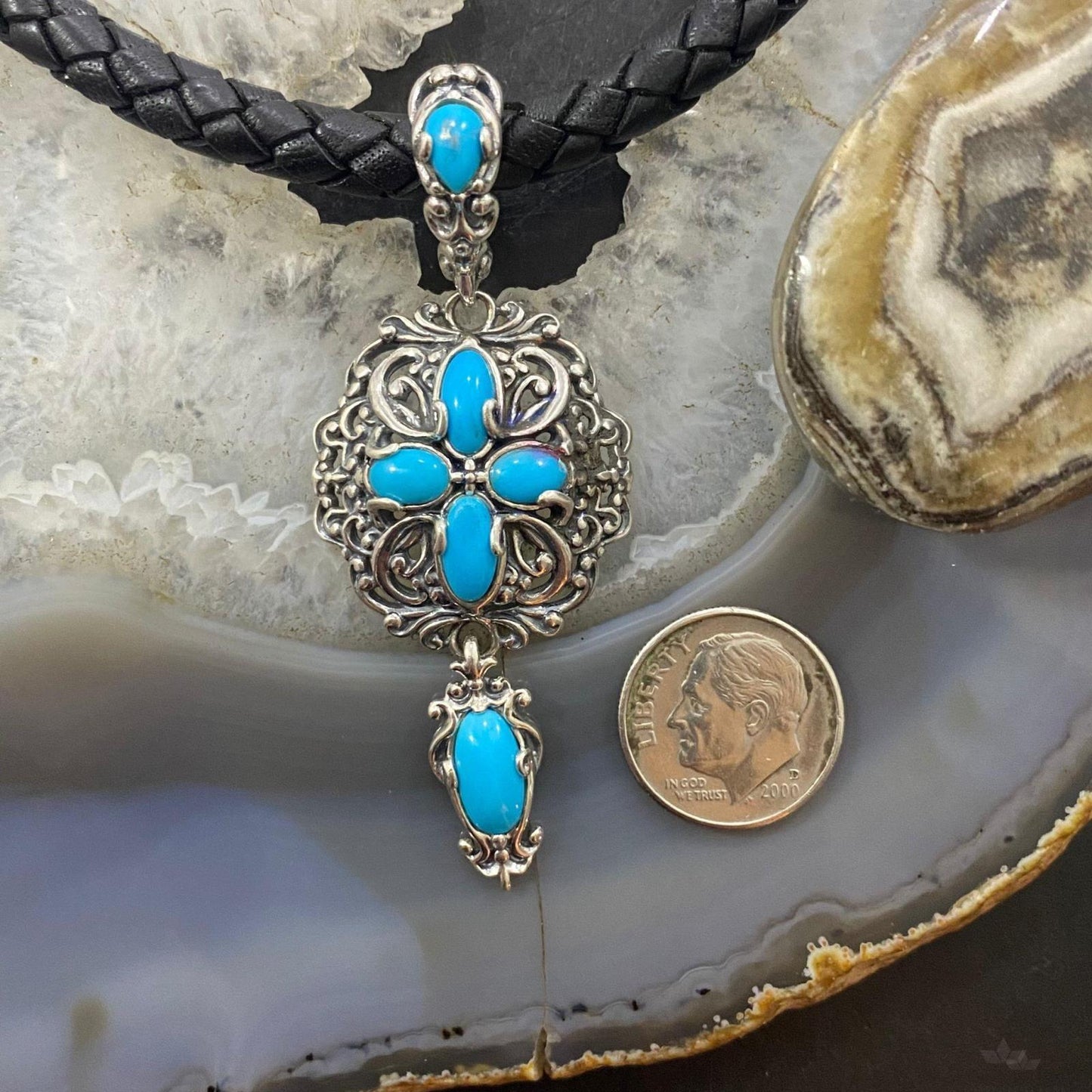 Carolyn Pollack Southwestern Style Sterling Silver Turquoise Filigree Pendant