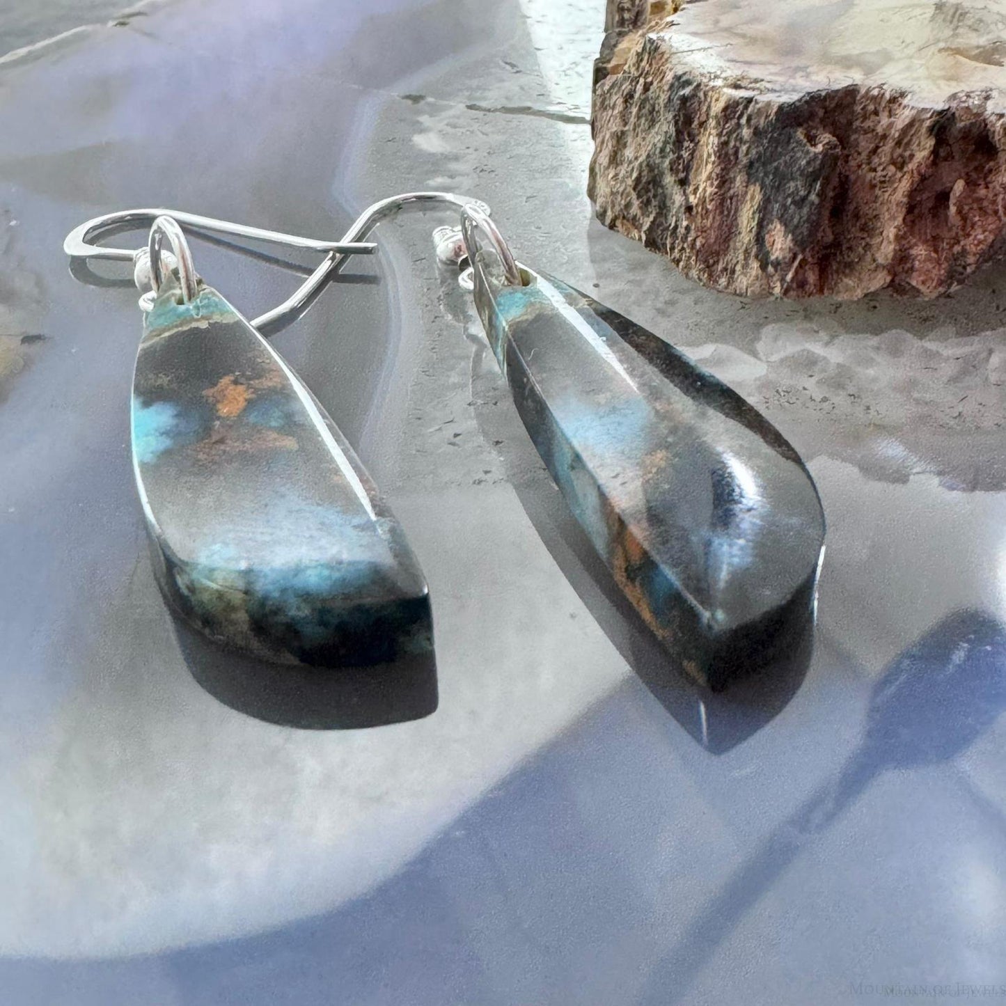 Sterling Silver Elongated Triangle Chrysocolla Slab Dangle Earrings For Women #229