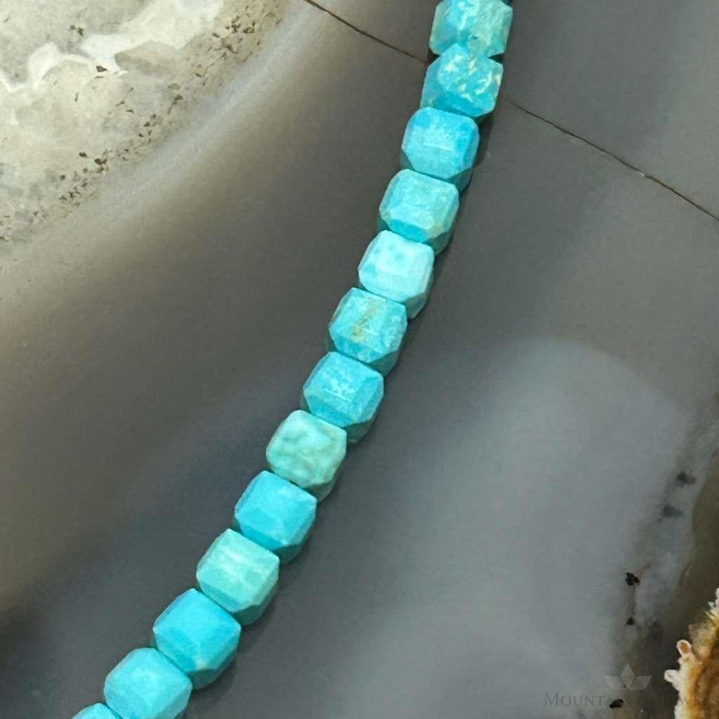 Sterling Silver 5mm Faceted Turquoise Beads 16" Necklace For Women