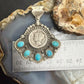 Sterling Silver Southwestern Style 1936 Mercury Dime &Kingman Turquoise Pendant