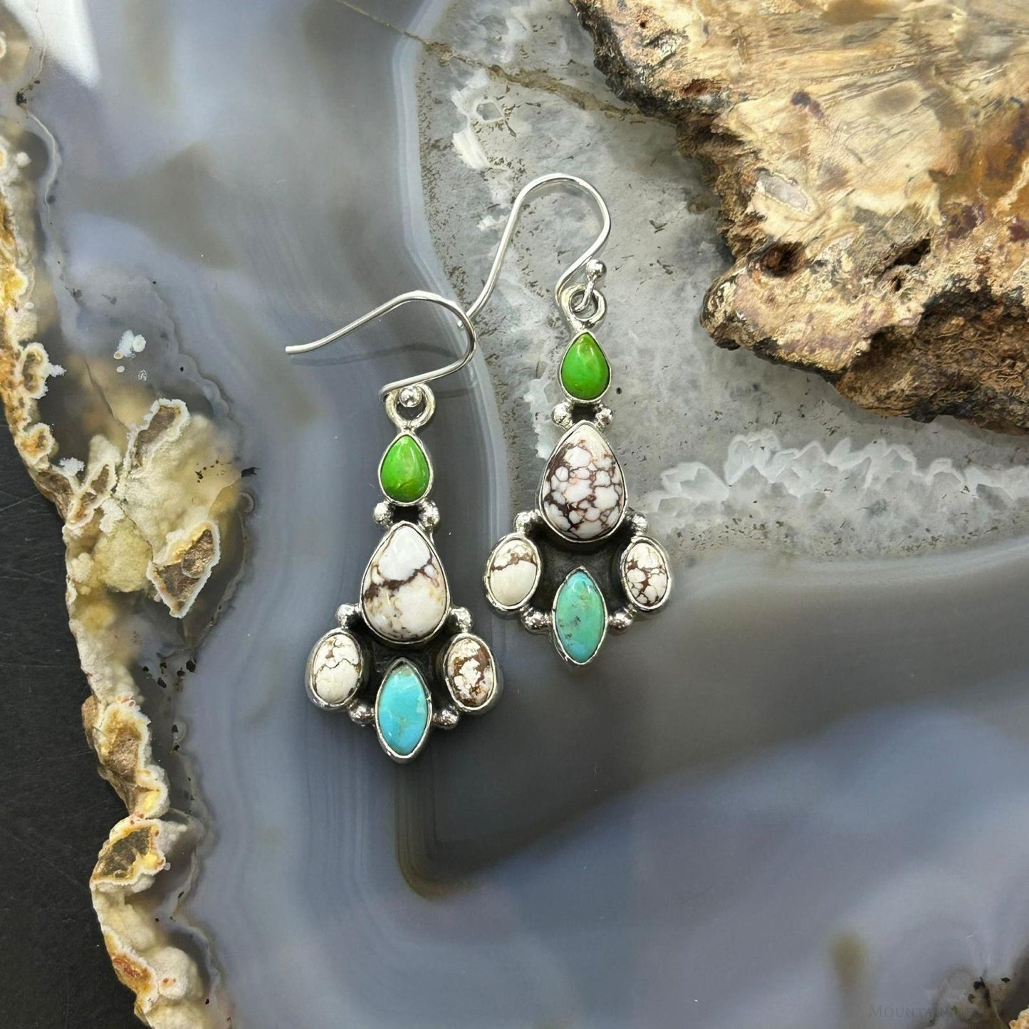 Sterling Silver Southwestern Style Multistone Dangle Earrings For Women