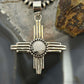 Sterling Silver Southwestern Style Round White Buffalo Unisex Zia Pendant #2