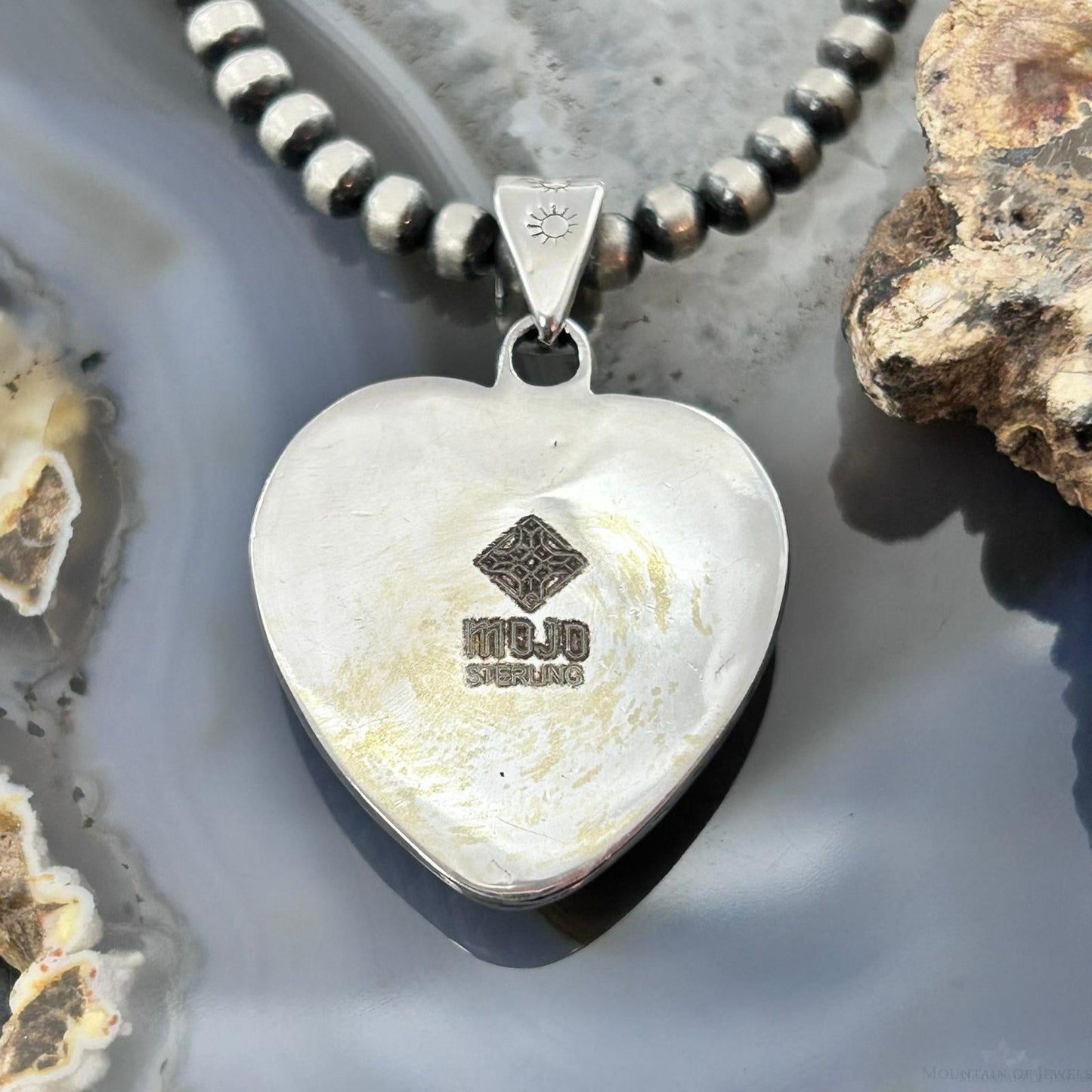 Sterling Silver Southwestern Style White Buffalo Decorated Heart Pendant For Women #1
