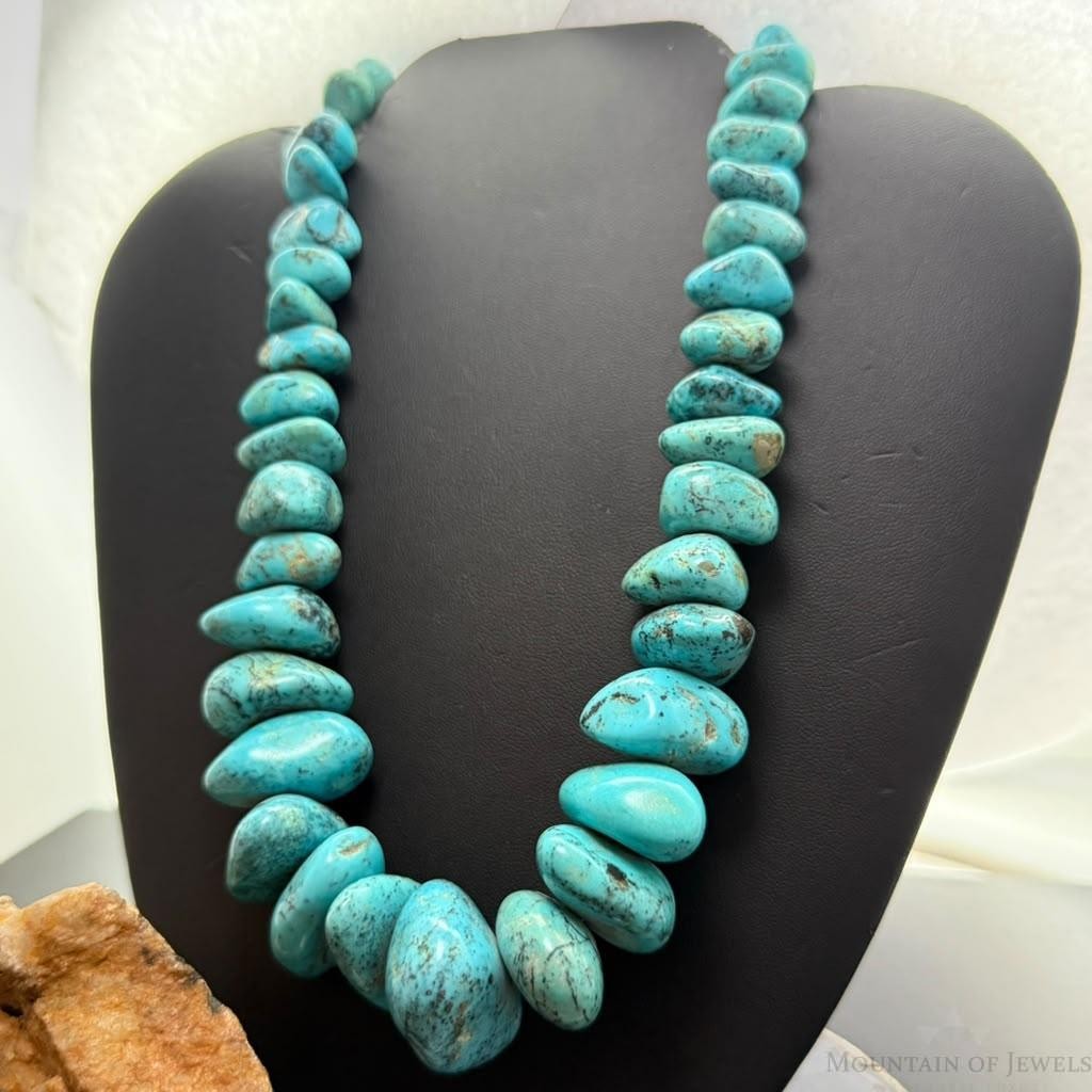 Vintage Sterling Silver Native American Natural Chunky Turquoise 16" Necklace For Women