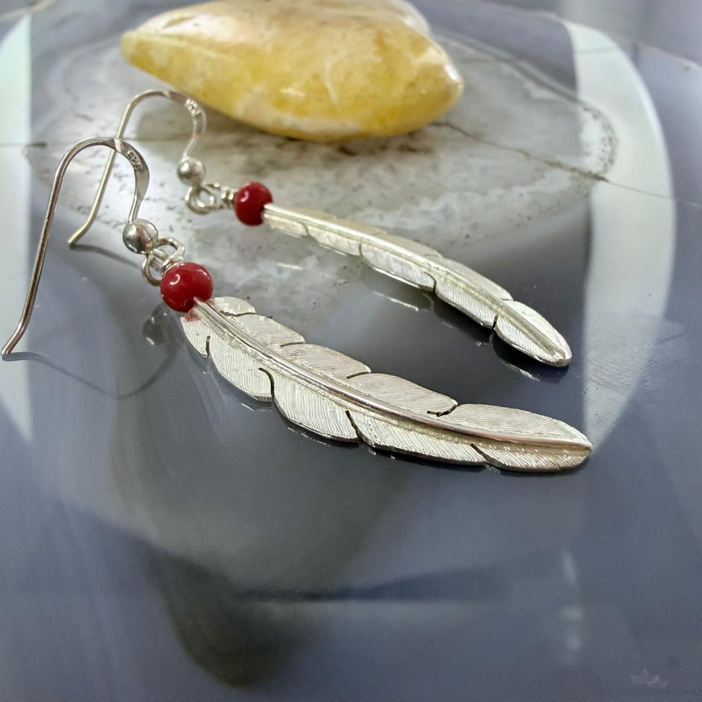 Anthony Gatewood Sterling Silver & Coral Bead Feather Dangle Earrings For Women