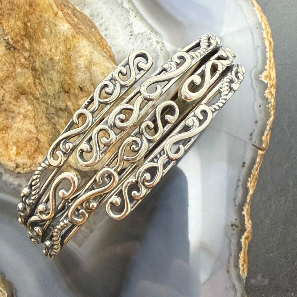 Carolyn Pollack Sterling Silver 4 Row Swirl Decorated Hinged Bracelet For Women