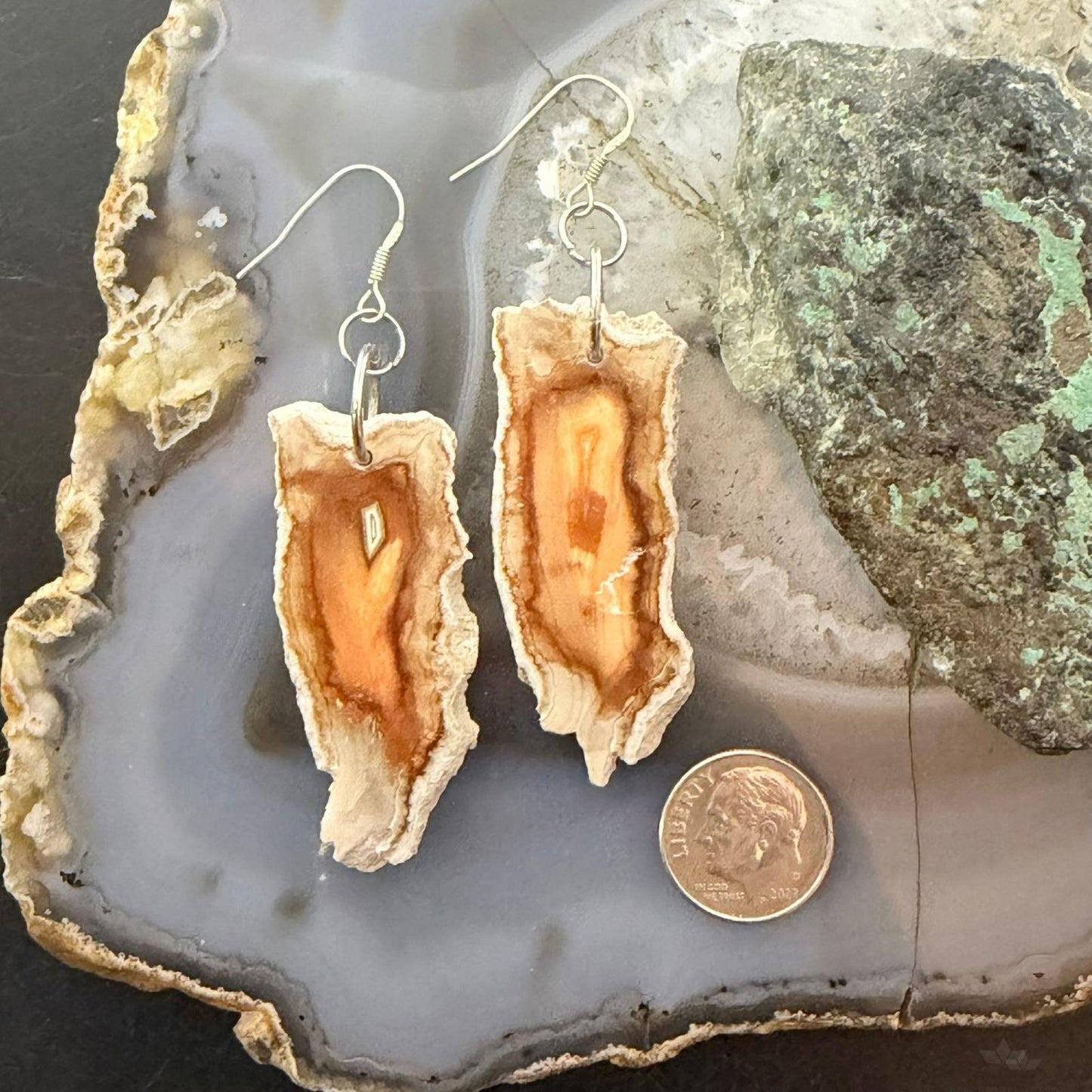 Sterling Silver Agate Slab Dangle Earrings For Women #405