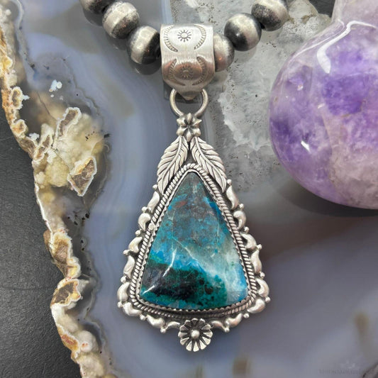 Sterling Silver Southwestern Style Triangle Shattuckite Pendant For Women