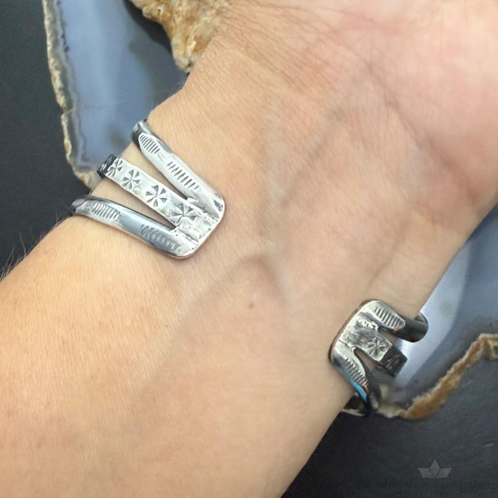 Sterling Silver Southwestern Style Square Variscite Decorated Bracelet For Women