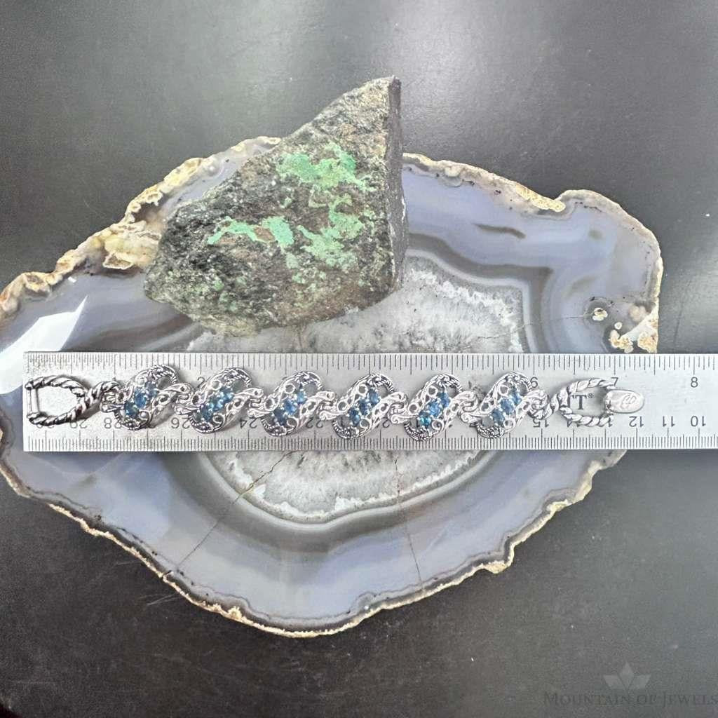 Carolyn Pollack Sterling Silver 18 Faceted Blue Topaz Foldover Link Bracelet For Women