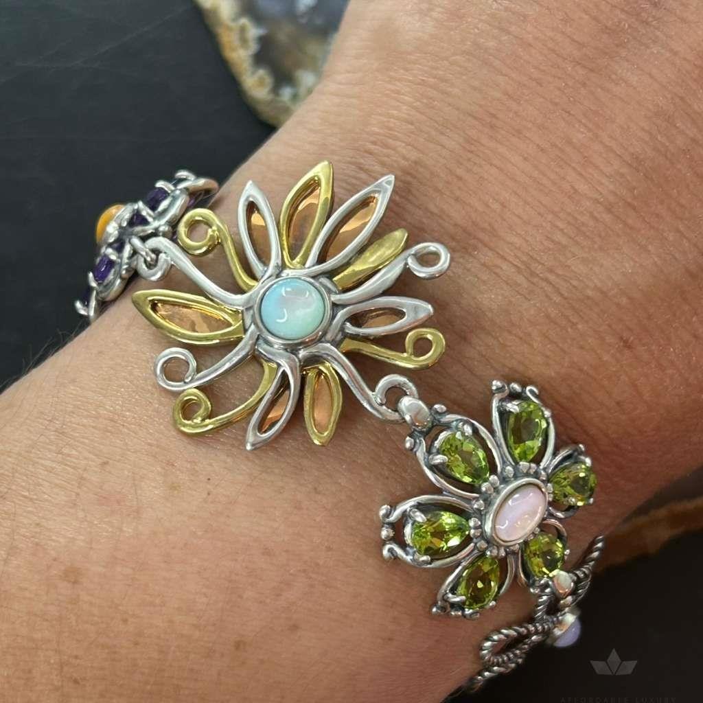 Carolyn Pollack Sterling Silver & Copper, Brass Flower Bracelet For Women