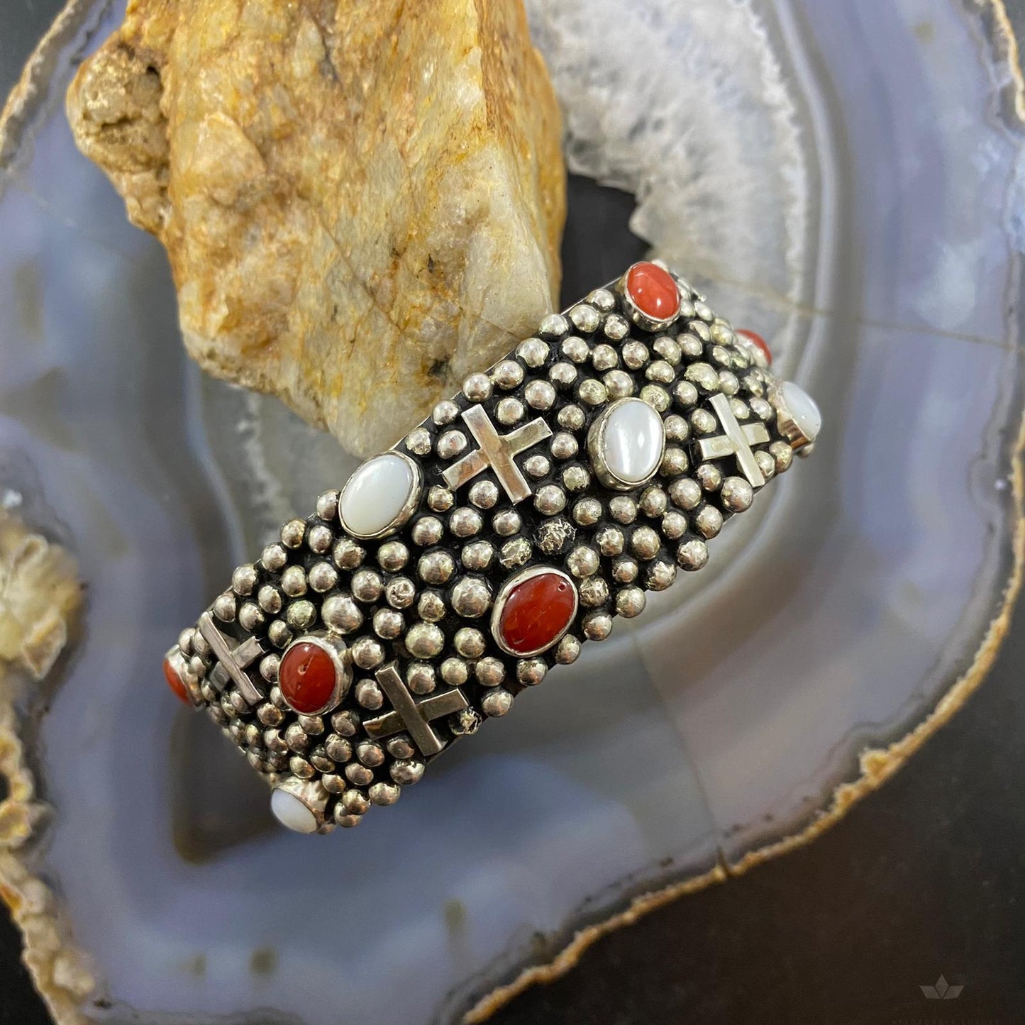 Gabby Jurado Sterling Silver Raindrops Coral, MOP & Crosses Bracelet For Women