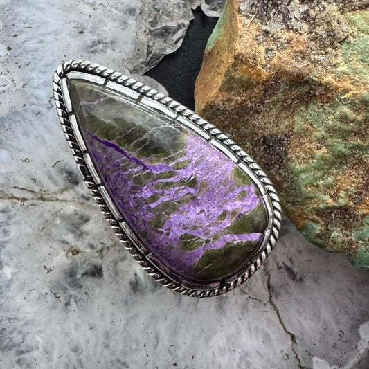 Sterling Southwestern Style Elongated Teardrop Stichtite Ring Size 8.75 For Women