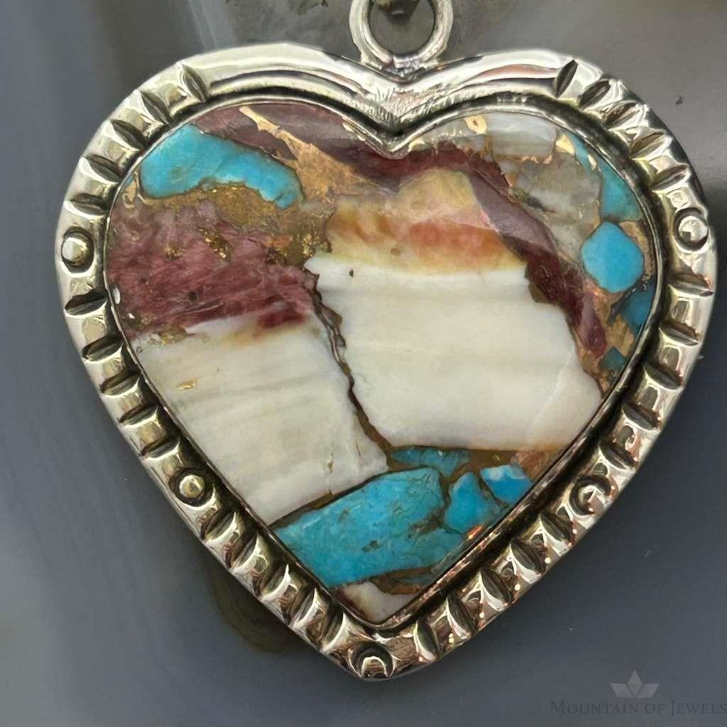 Sterling Silver Southwestern Style Turquoise Spiny Oyster Heart Pendant For Women #1