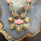 Sterling Silver Southwestern Style Turquoise &Pink Conch Cluster 21" Necklace For Women
