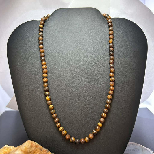 Sterling Silver 6mm Tiger's Eye Beads 18" Necklace For Women