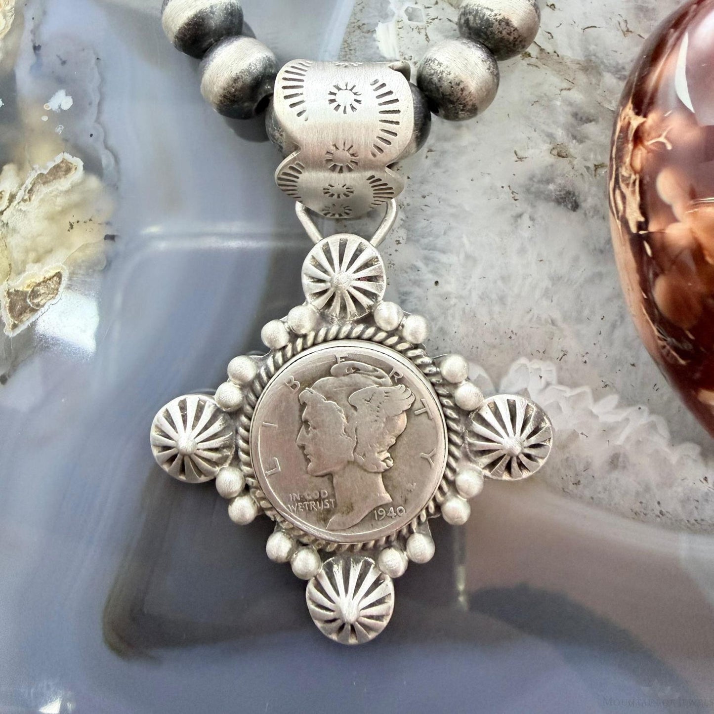 1940 Genuine 90% Silver US Mercury Dime Decorated Unisex Pendant