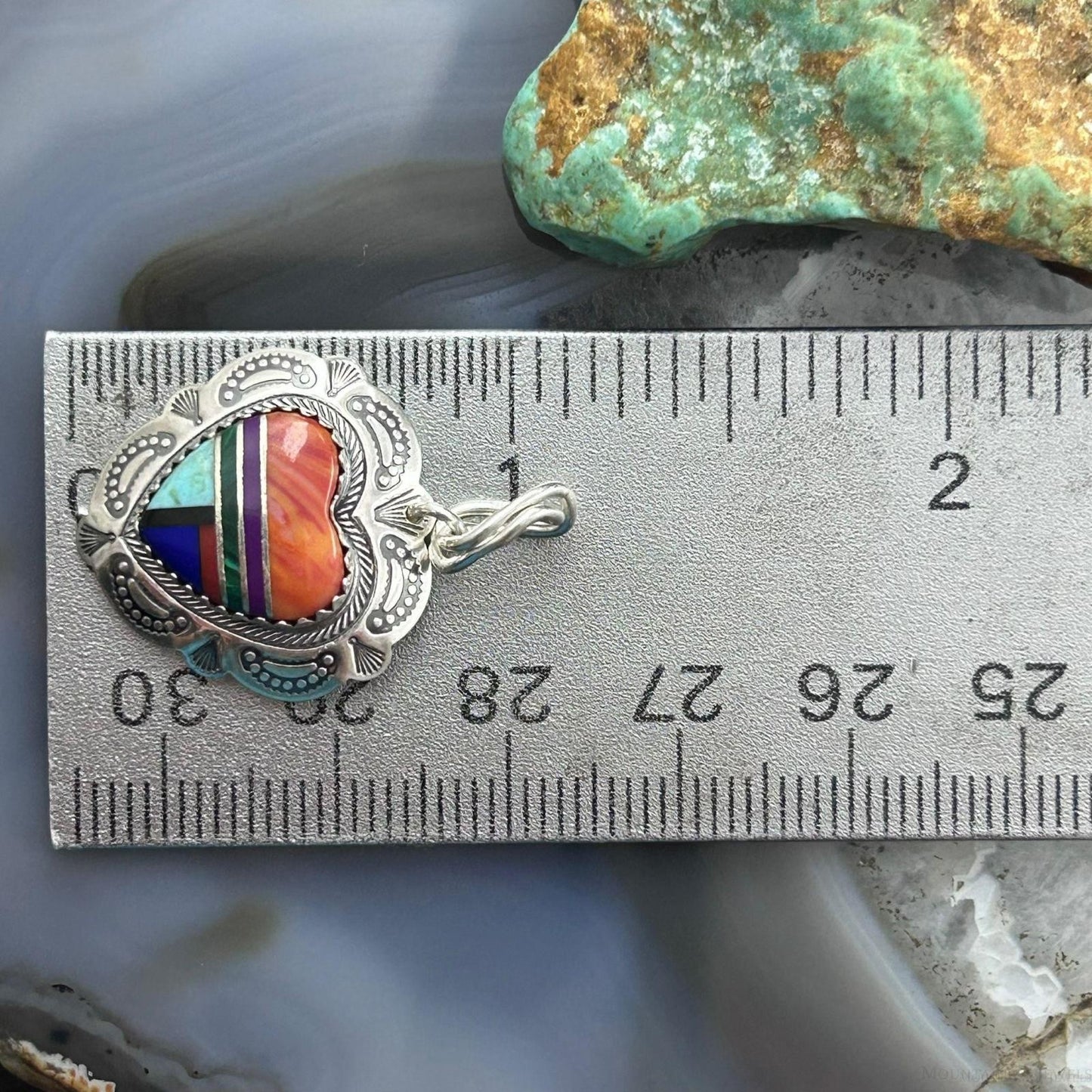 QT Quoc Sterling Silver Southwestern Style Multistone Inlay Heart Pendant For Women