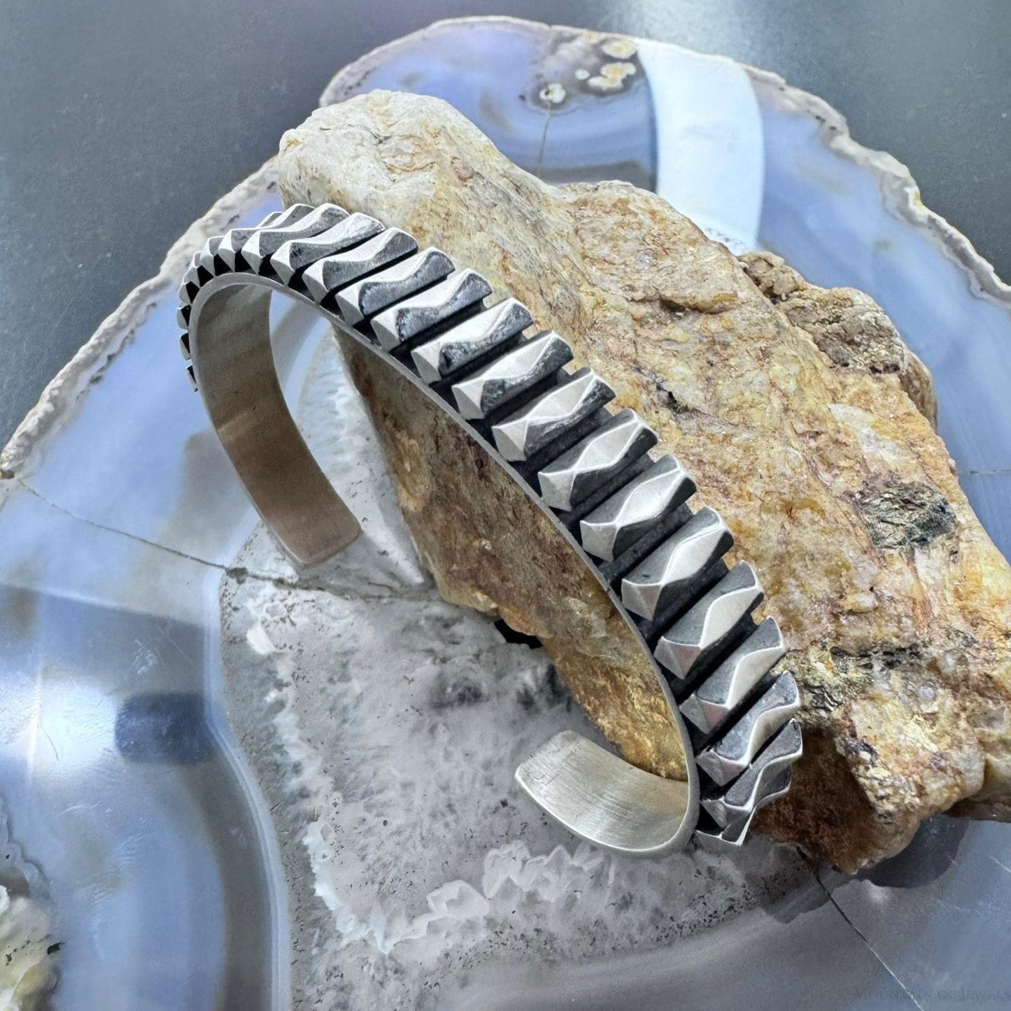 Leander Tahe Native American Sterling Silver 3D Geometric Unisex Cuff Bracelet