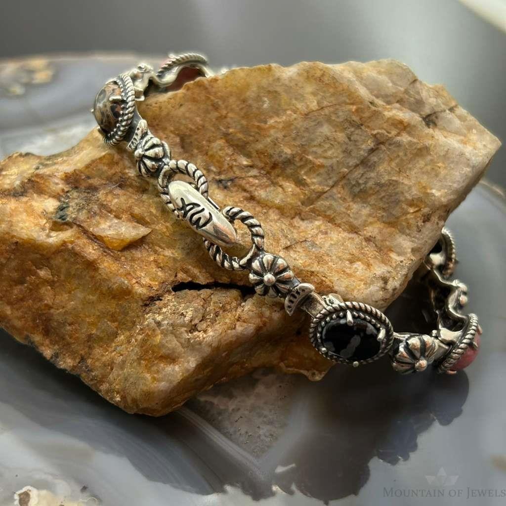 Carolyn Pollack Sterling Silver 7 Oval Multi-Stone Decorated 8" Link Bracelet For Women