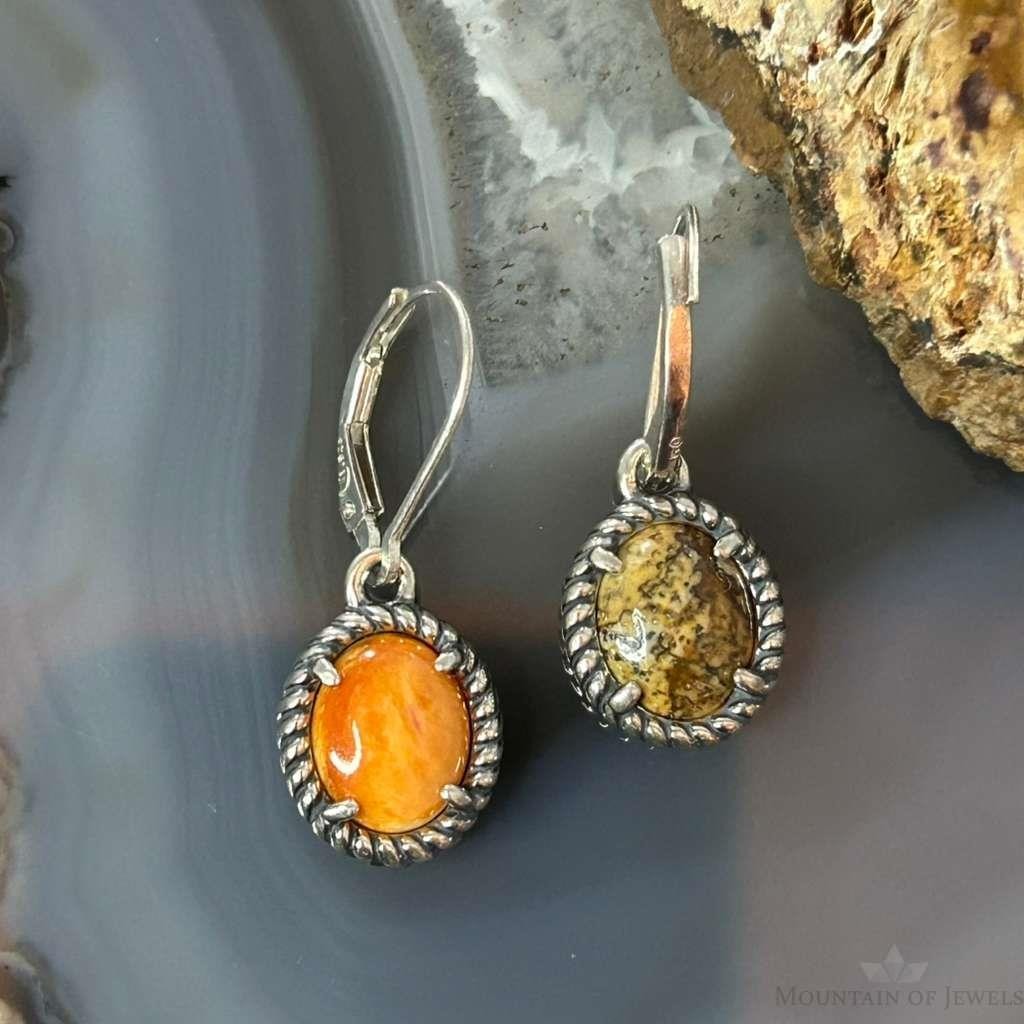 Carolyn Pollack Sterling Silver Spiny Oyster/Picture Jasper Double Sided Dangle Earrings