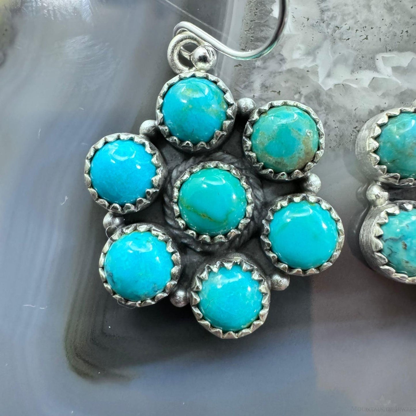 Native American Sterling Kingman Turquoise Cluster Dangle Earrings For Women