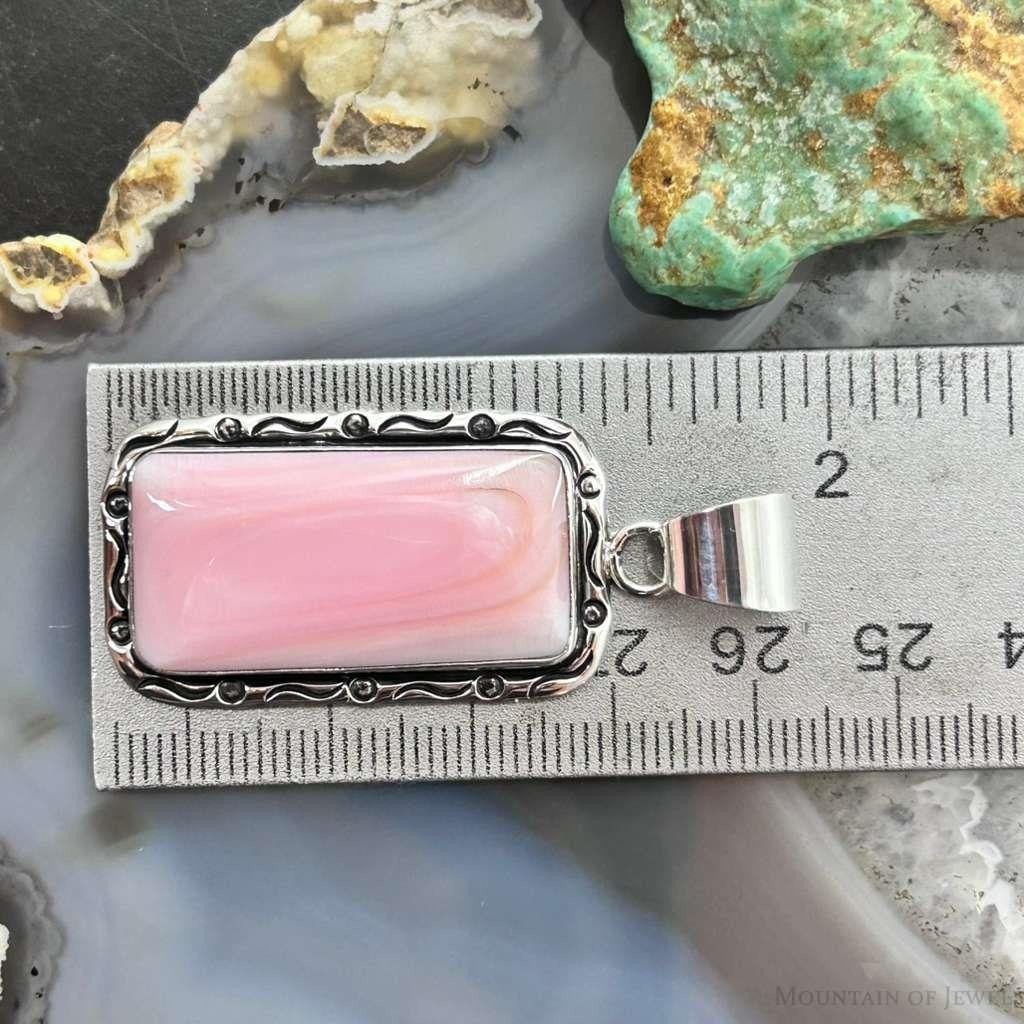 Native American Sterling Silver Rectangle Pink Conch Decorated Pendant For Women