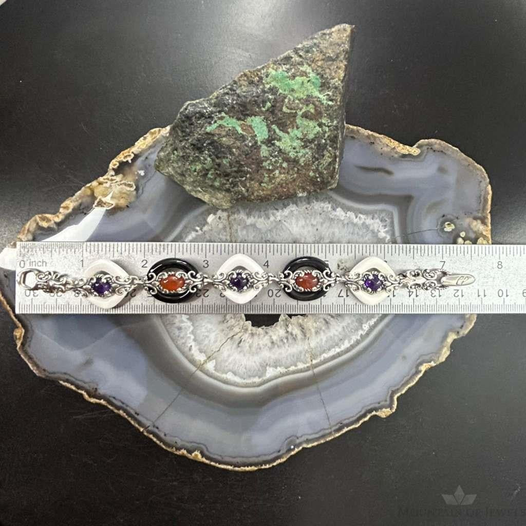 Carolyn Pollack Sterling Silver White & Black Agate Link Bracelet For Women