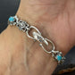 Carolyn Pollack Sterling Silver 6 Oval Turquoise Decorated Link Bracelet For Women
