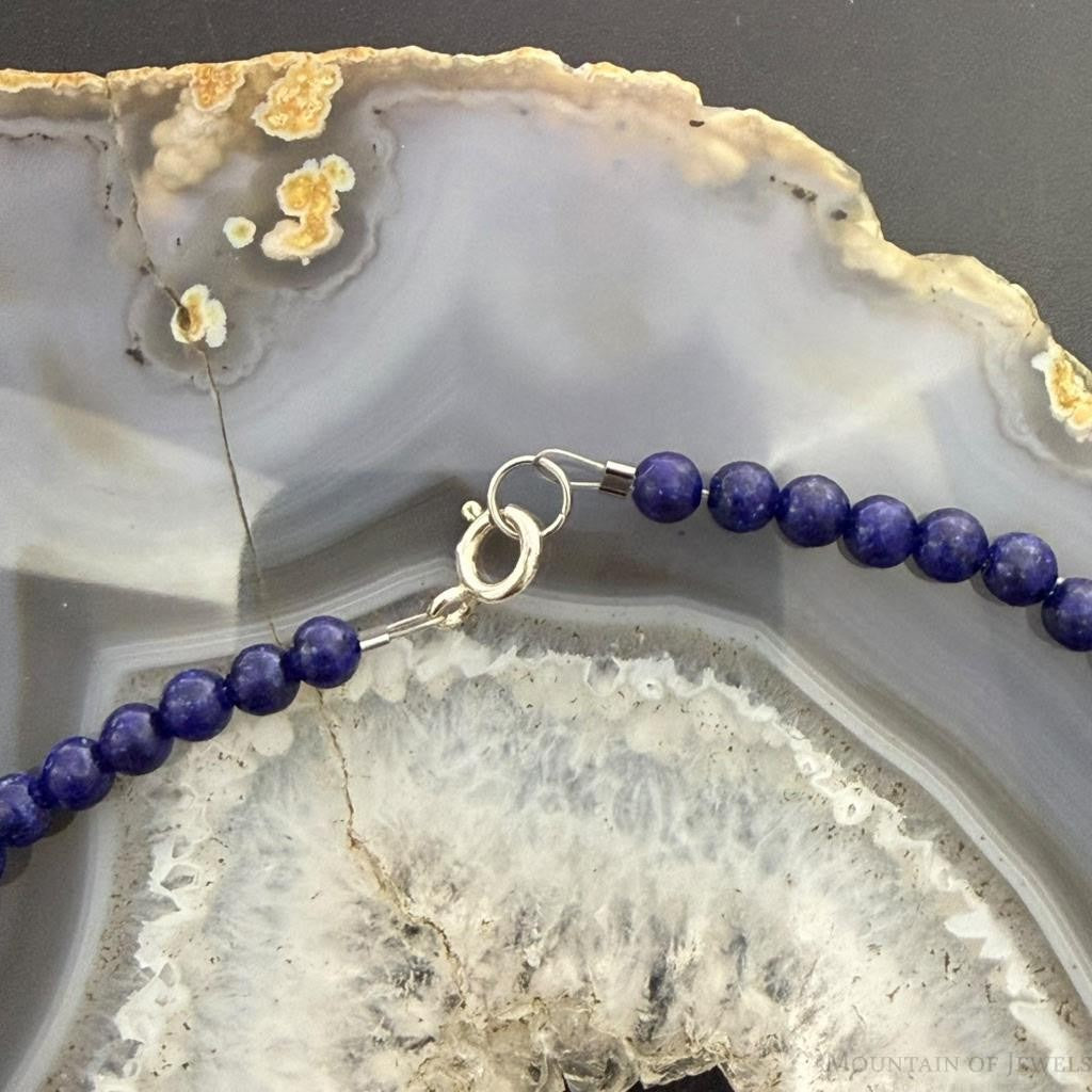 Sterling Silver Southwestern Style 4mm Lapis Beads 16" Necklace For Women
