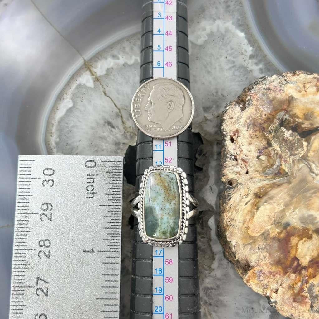 Sterling Silver Southwestern Style Rectangle Chrome Chalcedony Ring Size 7.25 For Women