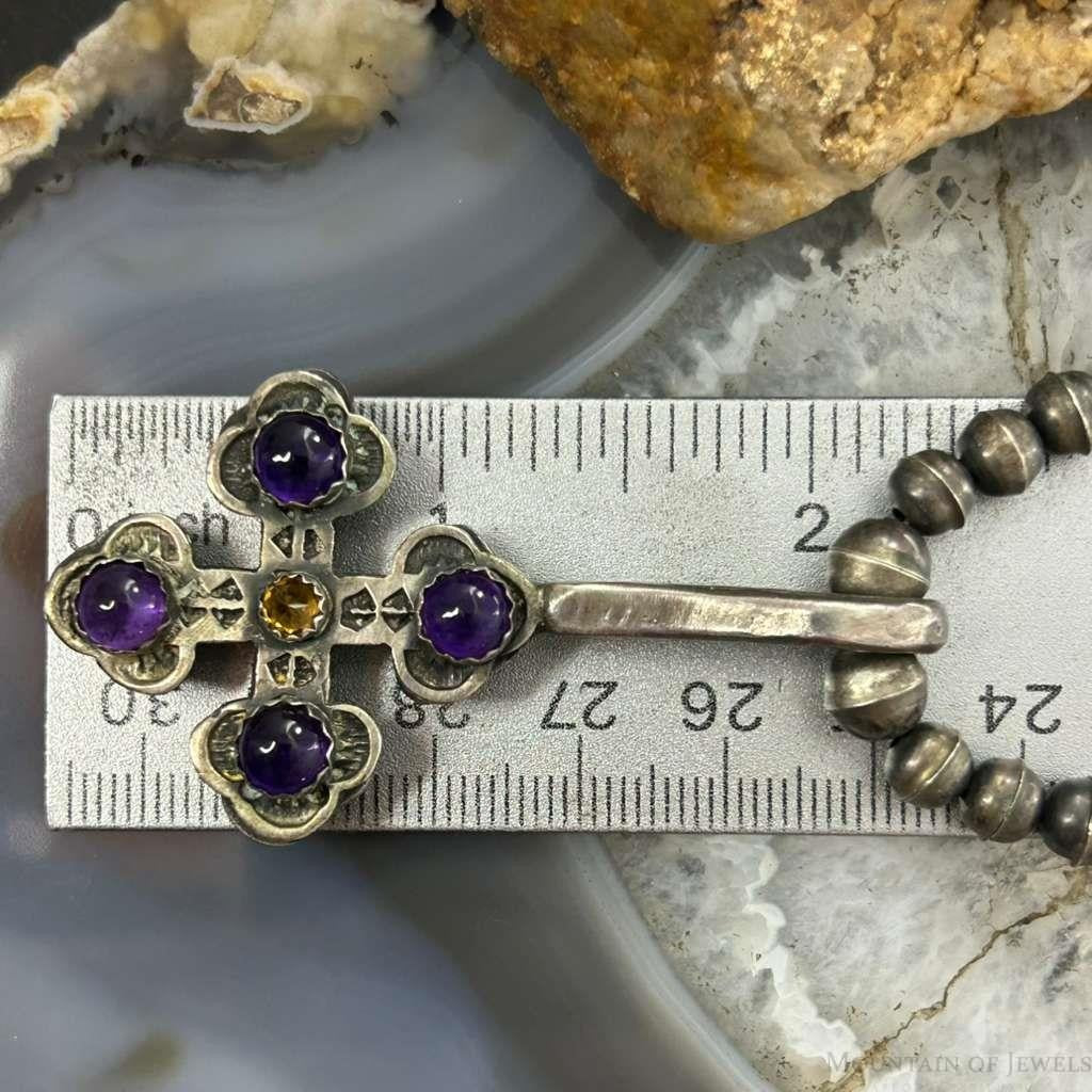 Vintage Silver Peridot, Ametyst Double Sided Cross Silver &MOPNecklace For Women