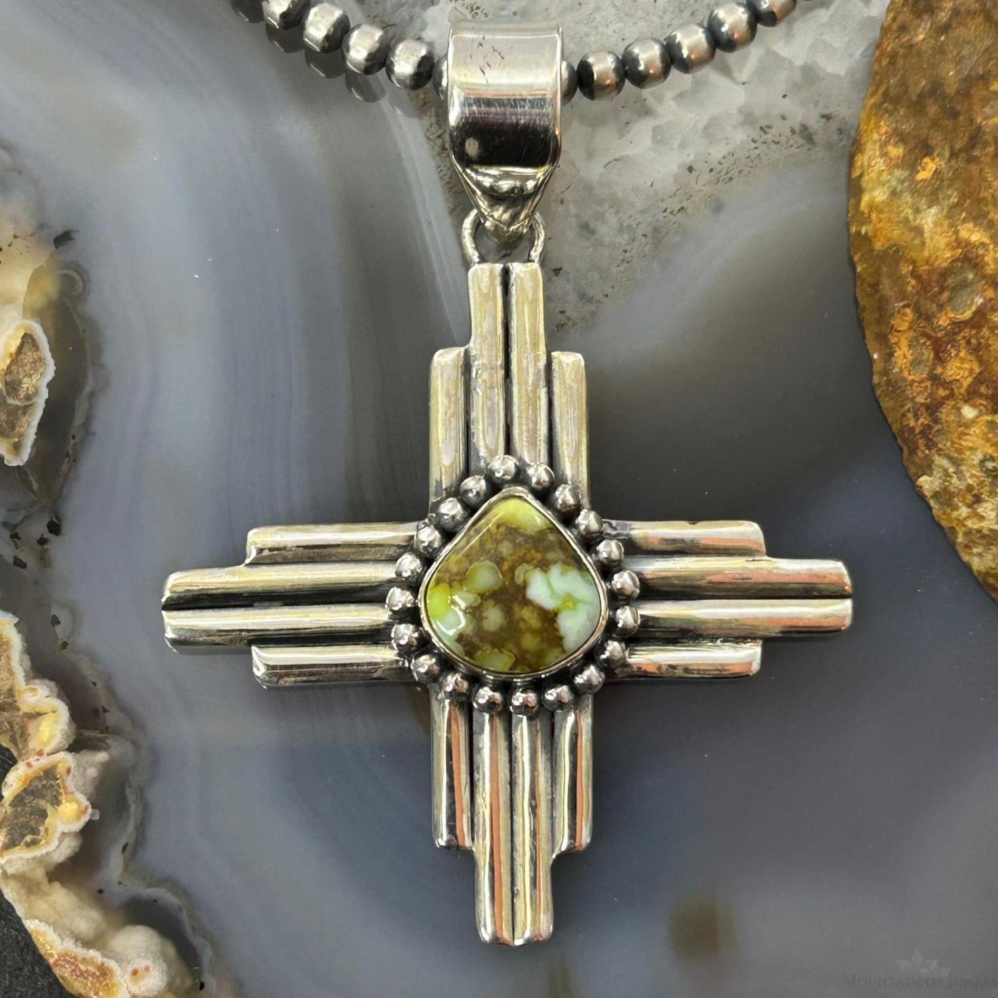 Sterling Silver Southwestern Style Teardrop Palamino Unisex Zia Pendant