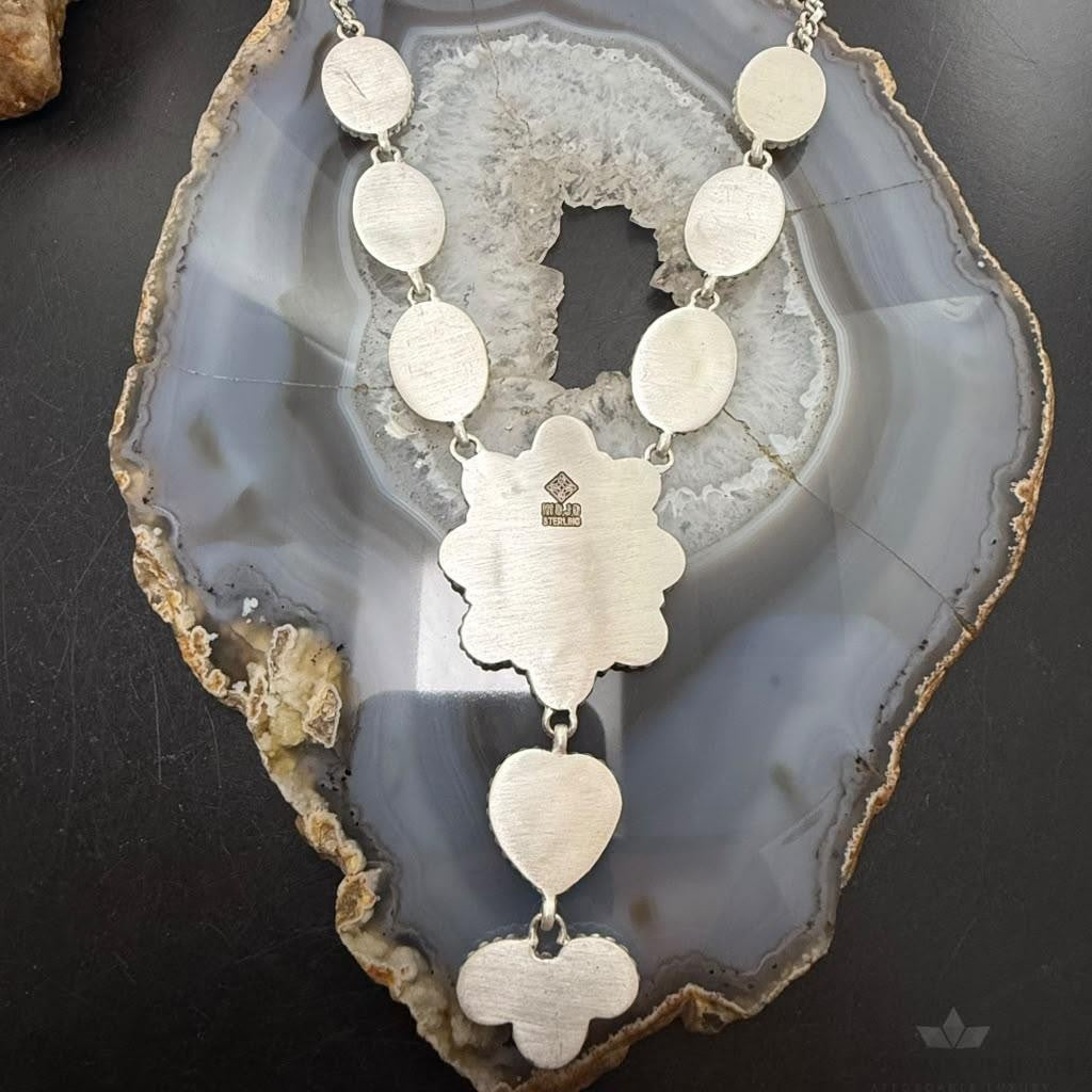 Sterling Silver Southwestern Style Spiny Oyster&Turquoise Cluster Lariat 23.5" Necklace For Women