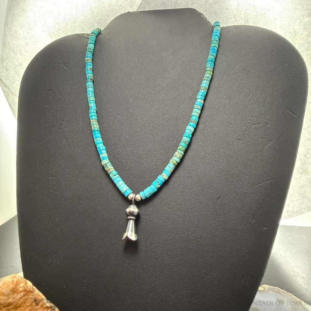 Sterling Silver Turquoise & Navajo Pearl Beads With Squash Blossom Necklace