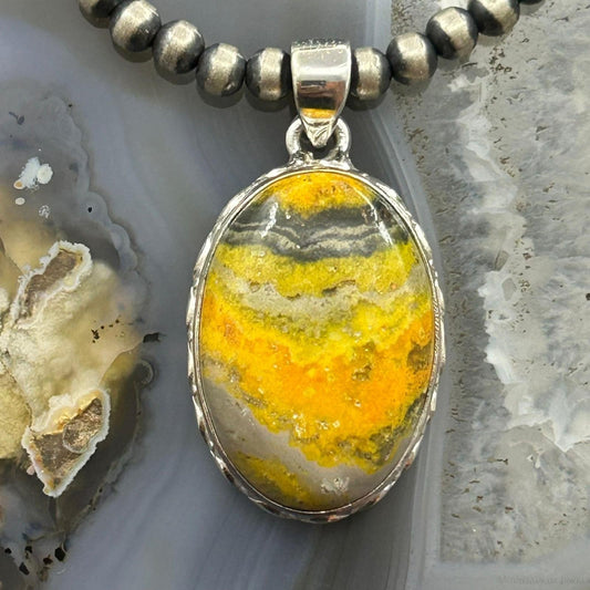 Sterling Silver Southwestern Style Oval Bumblebee Jasper Pendant For Women