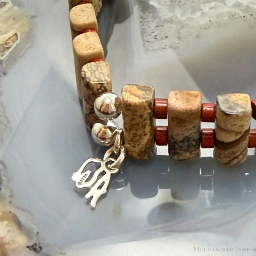Carolyn Pollack Sterling Silver Rectangle Picture Jasper Stretch Bracelet For Women