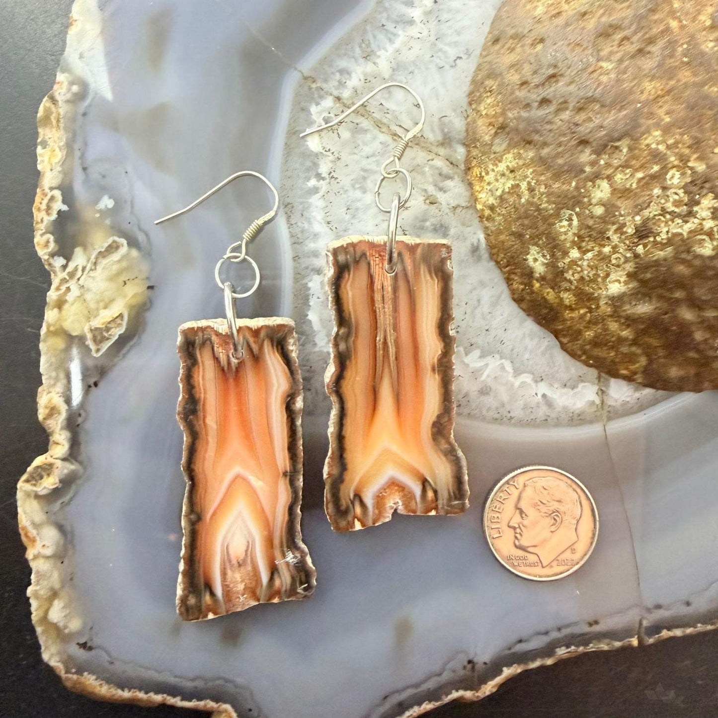 Sterling Silver Agate Slab Dangle Earrings For Women #403