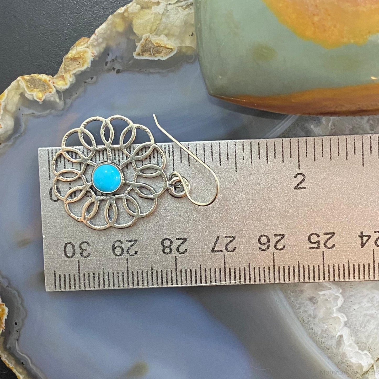 Sterling Silver Round Sleeping Beauty Turquoise Flower Fashion Dangle Earrings