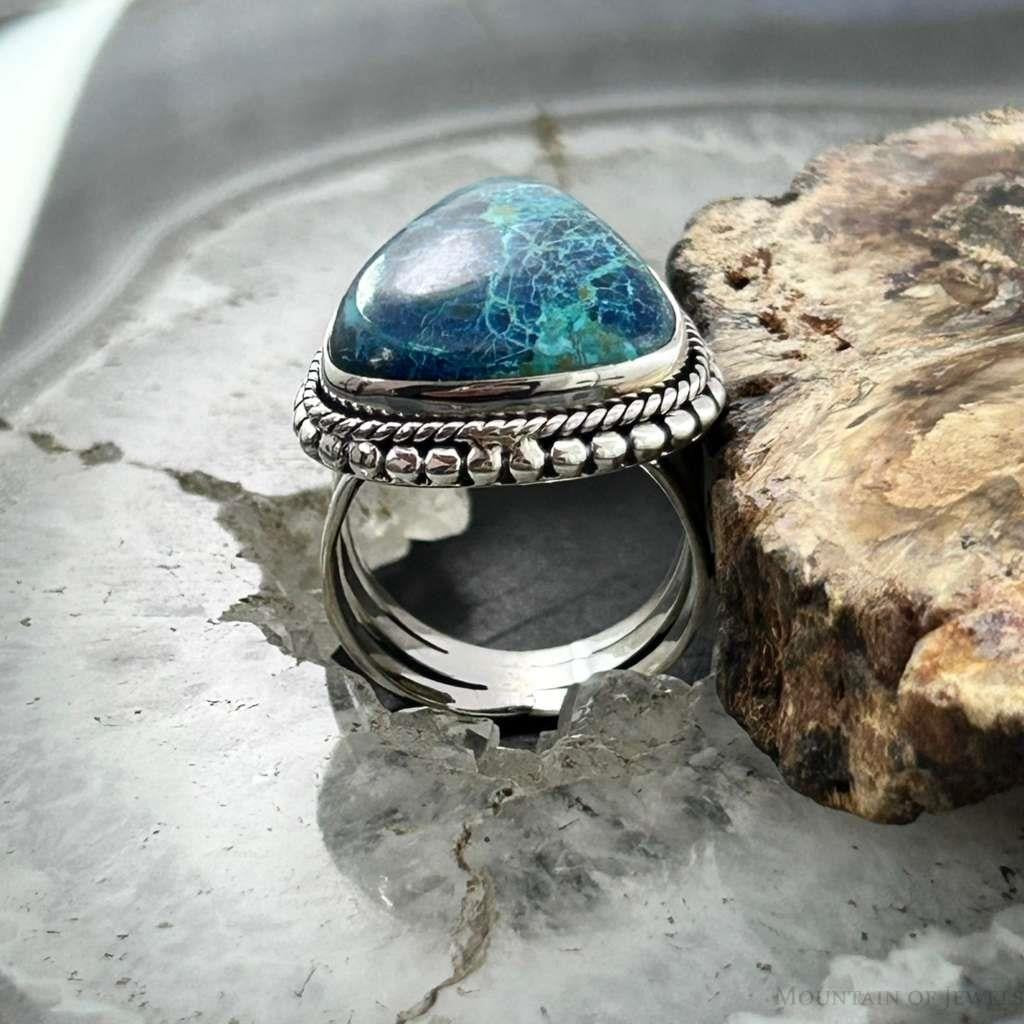 Sterling Silver Southwestern Style Teardrop Shattuckite Ring Size 6.75 For Women