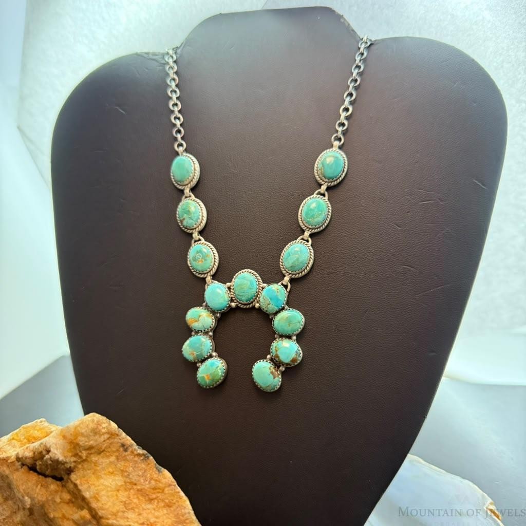 Sterling Silver Southwestern Style Mohave Turquoise Naja Necklace For Women