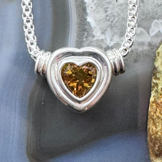 Carolyn Pollack Sterling Silver Faceted Citrine Slide Heart Pendant W/Necklace For Women