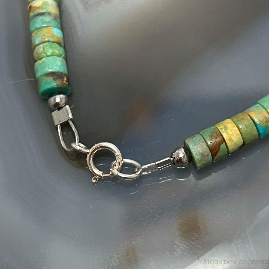 Sterling Silver Turquoise Disk Beads 7.5" Bracelet For Women