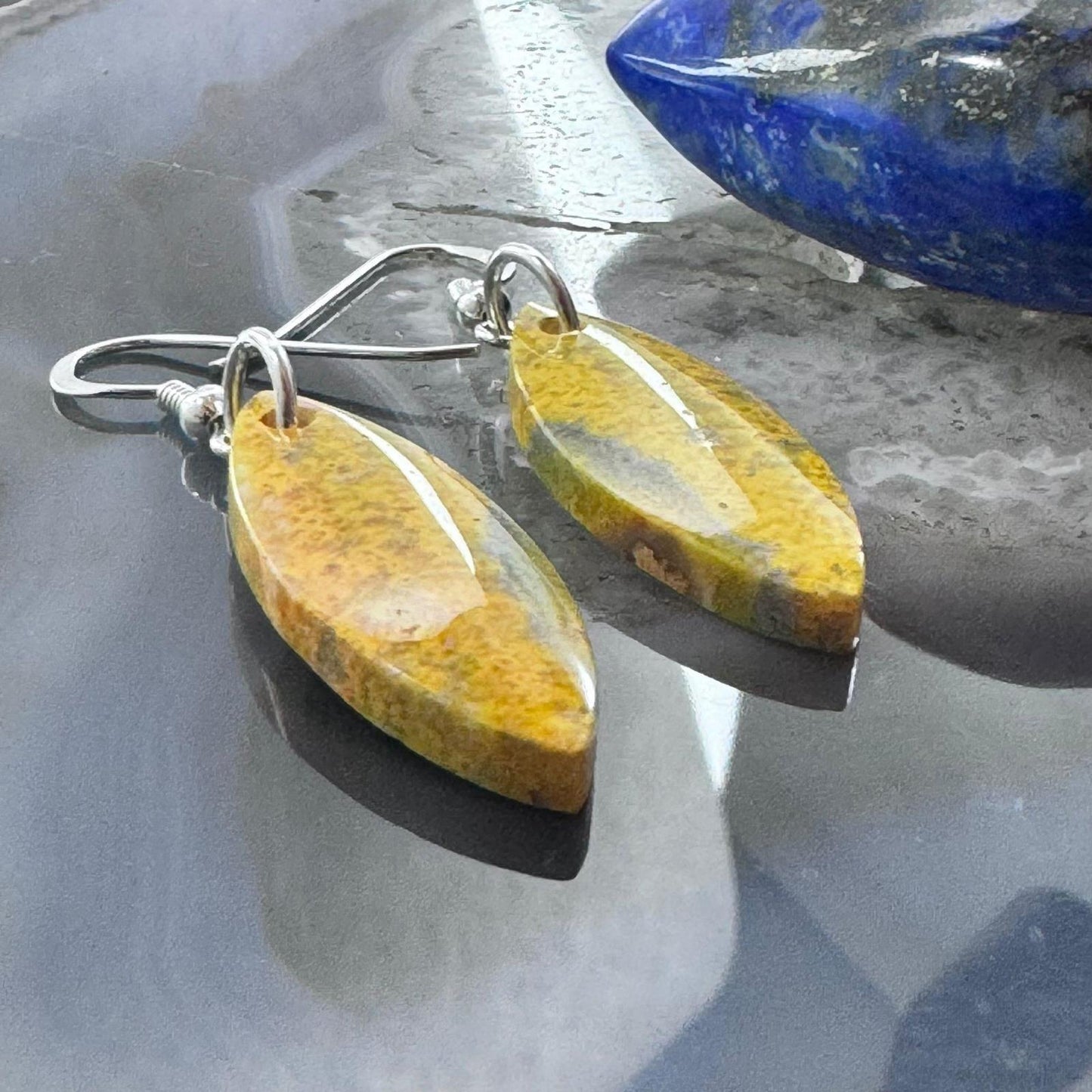 Sterling Silver Marquise Bumblebee Jasper Slab Dangle Earrings For Women #171