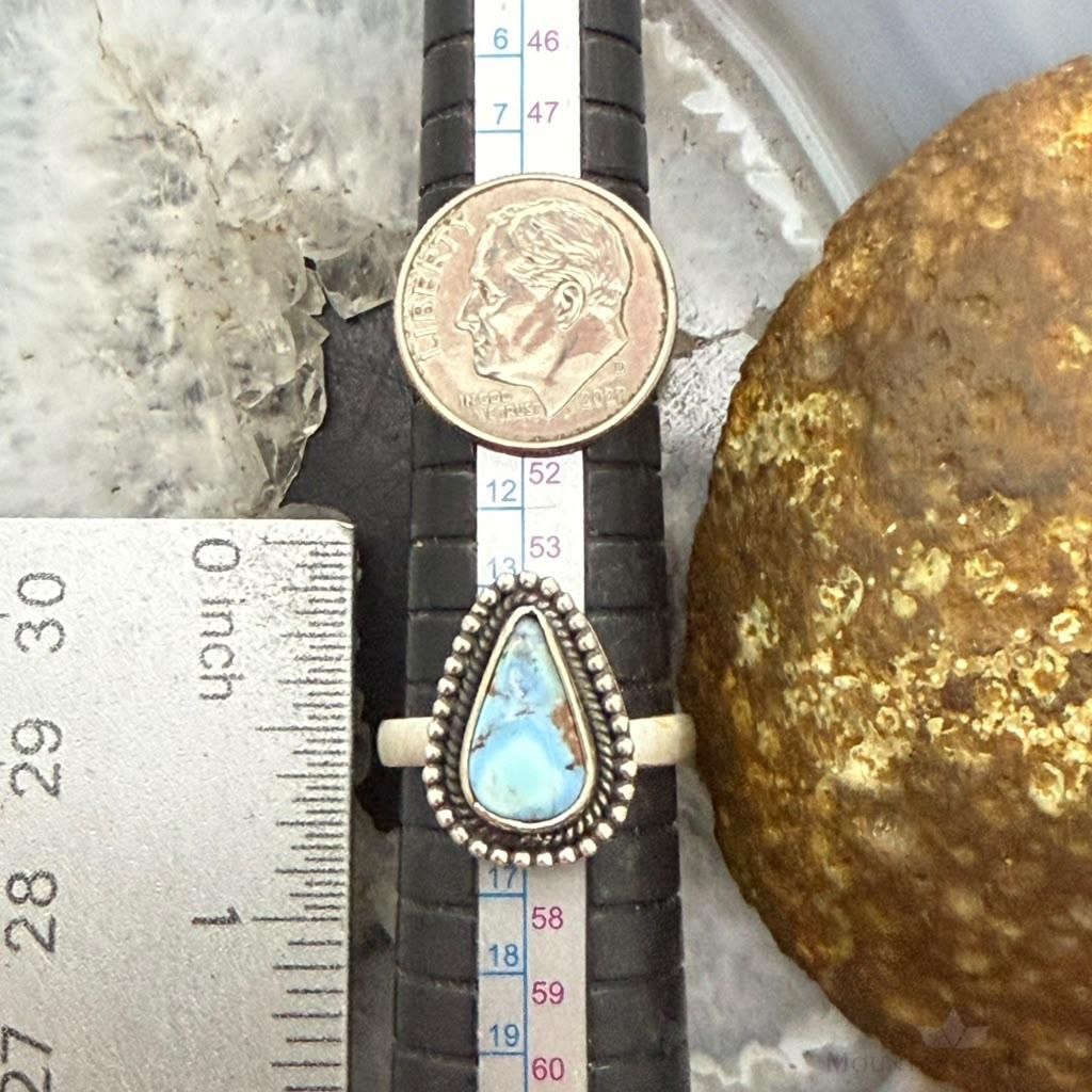 Sterling Silver Southwestern Style Teardrop Golden Hill Turquoise Adjustable Ring For Women