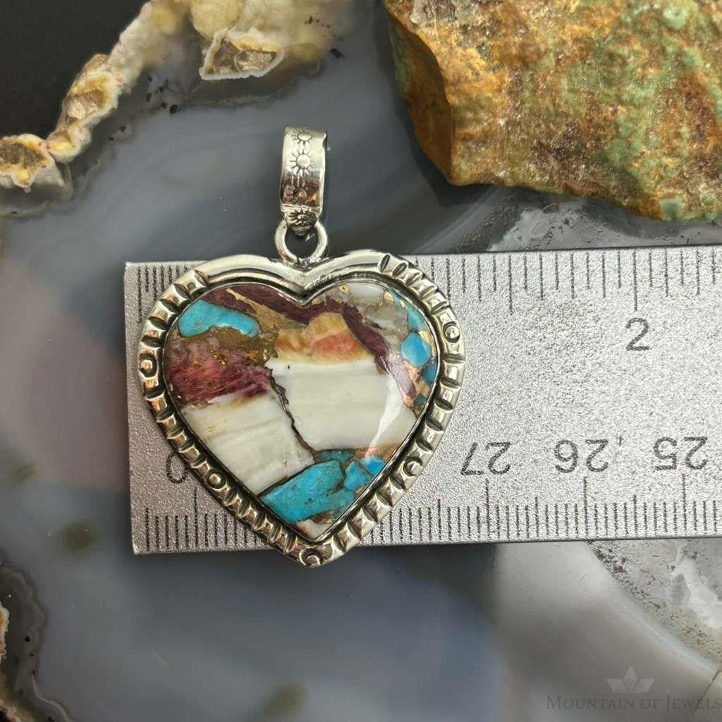 Sterling Silver Southwestern Style Turquoise Spiny Oyster Heart Pendant For Women #1