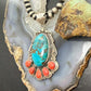 Sterling Silver Southwestern Style Oval Shattuckite & Spiny Oyster Decorated Pendant For Women