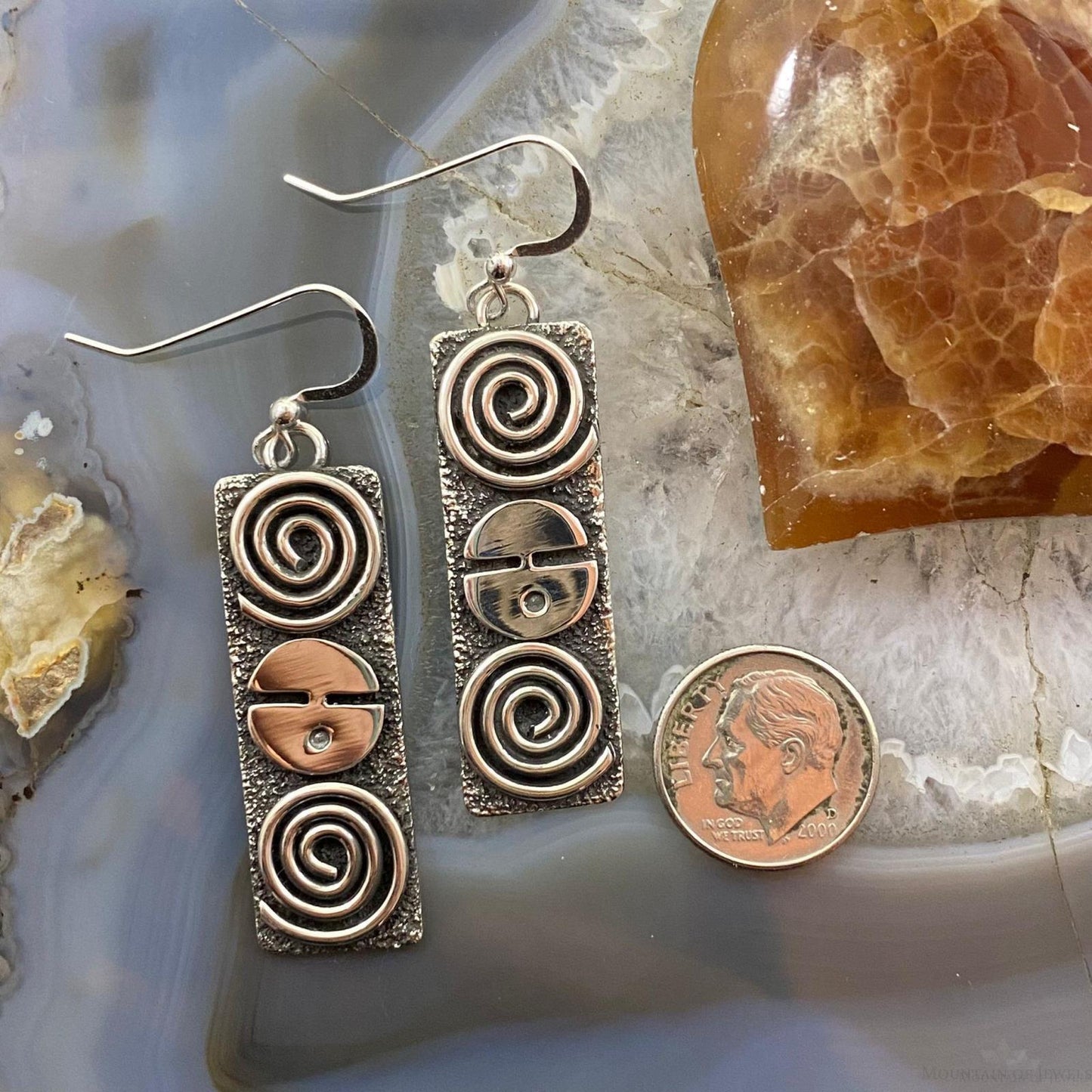 Alex Sanchez Native American Sterling Silver Petroglyph Dangle Earrings Women