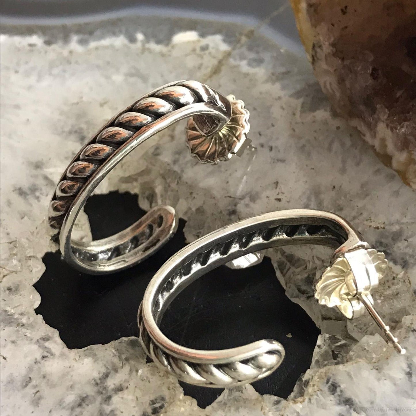 Carolyn Pollack Sterling Silver Engraved Rope Half Hoop Earrings For Women