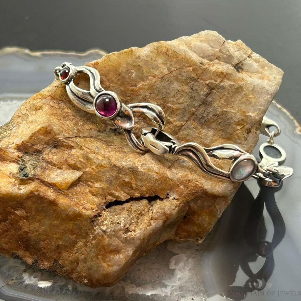 Carolyn Pollack Sterling Silver Multi-Gemstone Link Foldover Bracelet For Women